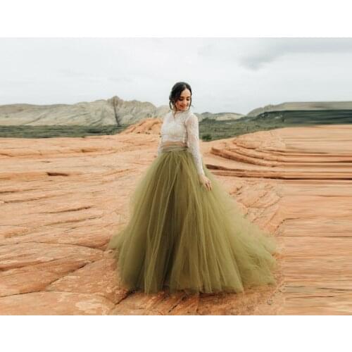 Romantic Army Green A-line Bridal Tulle Skirts Women Zipper Puffy Long Tulle Skirt Custom Made Summer Skirt Tulle