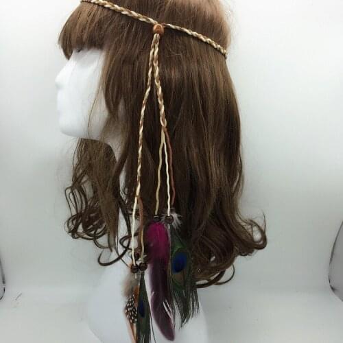 Bohemian Style Indian Feather Headband Headdress Hair Rope Headwear Tribal Hippie Handmade Hair Accessories for Women 33