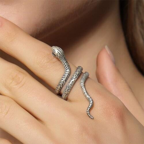 Womens S925 Sterling Silver Retro Snake Ring Fashion Exquisite Silver Jewelry Opening Size Adjustable Animal Hand Ornament Gift