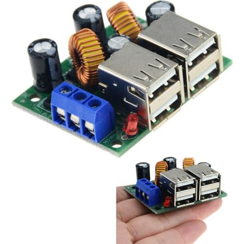 1PCS 4 USB Port Step Down Power Supply Voltage Regulator Converter Module DC 9V 12V 24V 36V to 5V 3A For Car