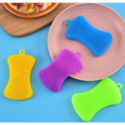 2Pcs Silicone Dishwashing Brush Cleaning Cloth Tools Fruit Vegetable Sponge Cleaning Brush For Kitchen Cleaning Accessories