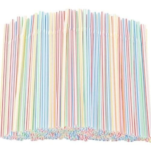 600pcs Plastic Multicolor Straws Long Flexible Drinking Straws For Party Weddings Drinking Bar Juice Striped Drinking Milk Straw