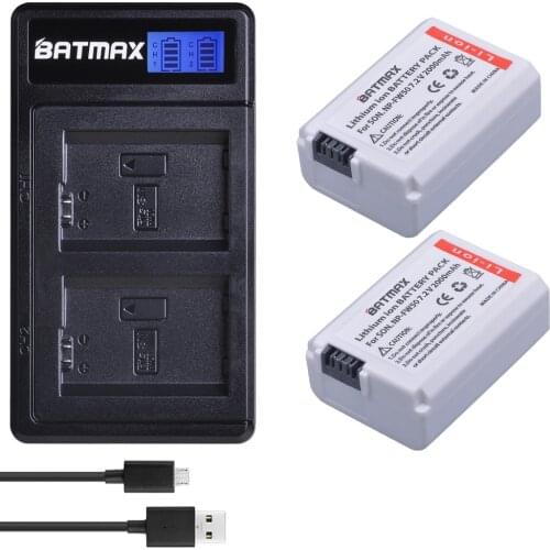 Batmax 2pc NP-FW50 NPFW50 White Bateria+LCD USB Dual Charger for Sony A6000 a6400 a5100 a35 A55 a7s II alpha 55 alpha 7 A7R Nex7
