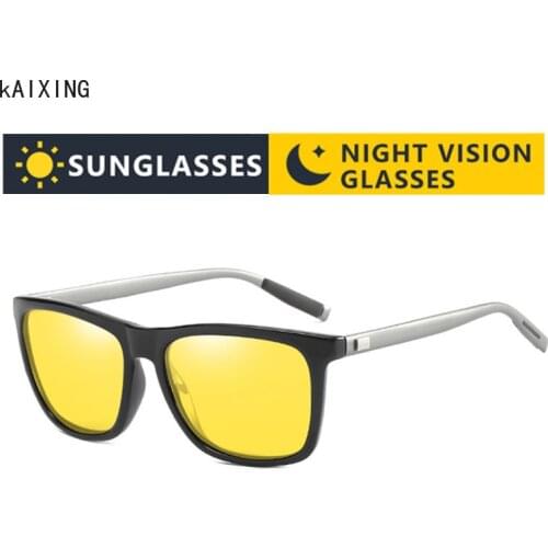 KAIXING Aluminum Car Glasses Polarized Yellow Lenses Night Vision Goggles Unisex Brand Anti-Glare Driving Sun Glasses Men/Women