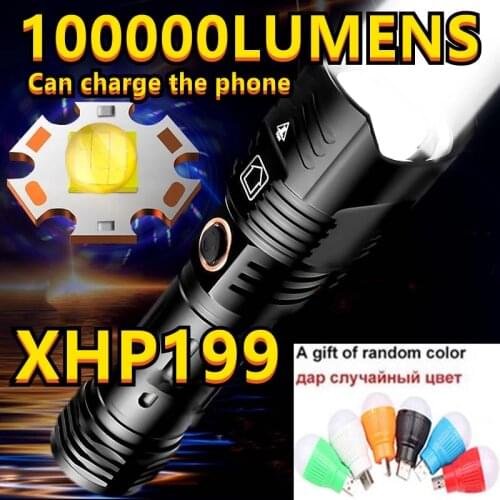 900000lm XHP199LED Flashlight 9CORE USB Rechargeable Waterproof Zoom XHP99 Bicycle Lamp 5Mode 18650/26650 Battery phone charging