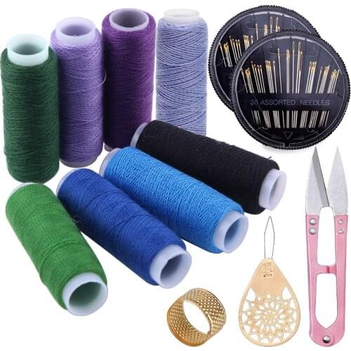 Imazy 13 Pcs Sewing Threads Sewing Needles Thimble Finger Protector Scissors Breaker for Handmade Sewing Needlework