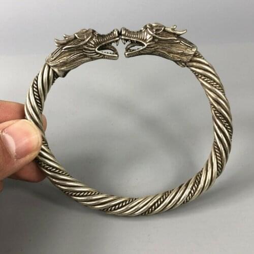 Exquisite Chinese Rare Collectible Tibet Silver Handwork Dragon Amulet Bracelet