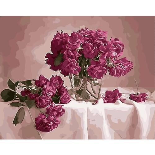 MaHuaf-T033 Purple Rose 40x50cm Framed painting paint by numbers DIY Hand-painted canvas painting for home decor