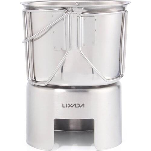 Lixada Camping Stove Canteen Cup Hanging Pot with Wood Stove Set Camping Cookware for Outdoor Camping Backpacking Hiking Picnic