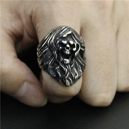 Size 8-13 Evil Punk Ghost King Biker Ring 316L Stainless Steel Cool Popular New Death Skull Ring