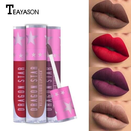 HOT 15Color Matte Velvet Lip Stick Stars Waterproof Lasting Sexy Blue Purpule Pigments Lip Gloss Liquid Lipstick Maquiagem T1210
