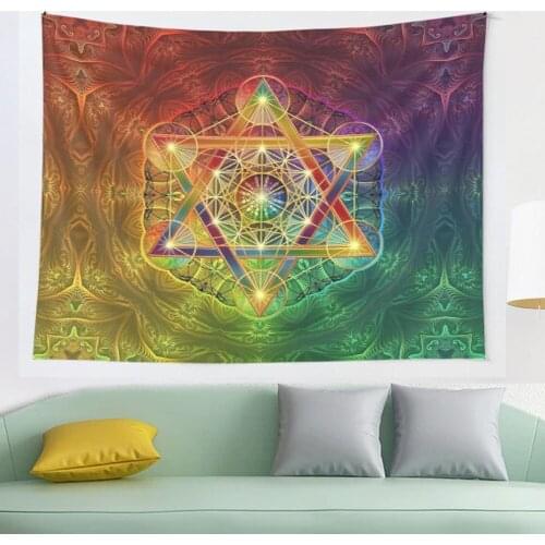 Metatron s Cube with Merkabah and Flower of Life tapestry Psychedelic Colorful Wall Hanging Tapestries Dorm Wall Art Yoga Mat