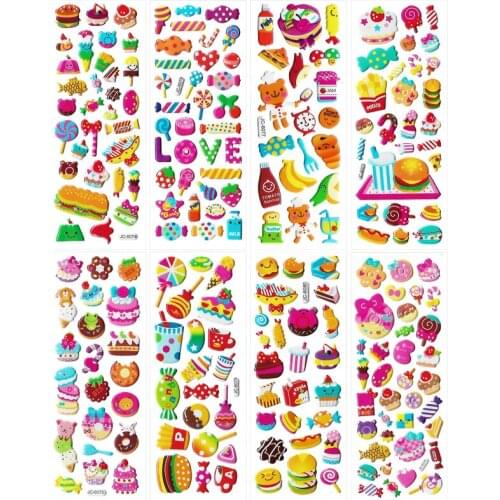 Cute Cartooon Candy Cakes Hambergur Food 3D Puffy Bulk Stickers Girl Boy Birthday Gift Classic Scrapbooking Teachers Toys