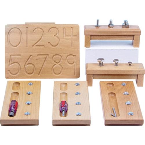 Montessori Screw Nut Educational Toy Handwriting Track Copy Groove Alphanumeric Board Screw Screw Nut Learning Solid Wood Toys