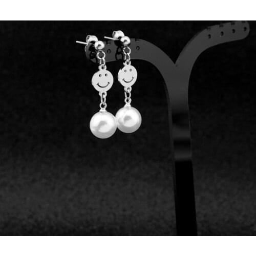 New Stainless Steel Face expression pearl Minimalist Punk Circle Unisex Stud Earrings For Women kpop Jewelry 1 Pair 2021