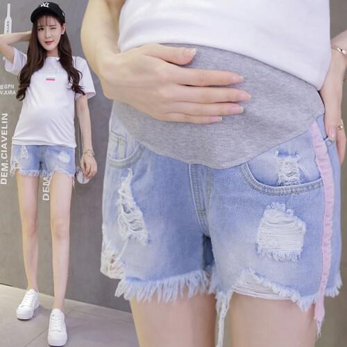 Maternity Clothing 2020 Summer Fashion Thin Abdomen Short Pants Washing Water Holes Cowboy Shorts For Pregnant Women Jeans Pants