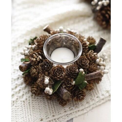 Handmade Candle Holders Xmas Pine cones DIY Festival Party Tabletop Decor Restaurant Dried Flowers Table Centerpiece