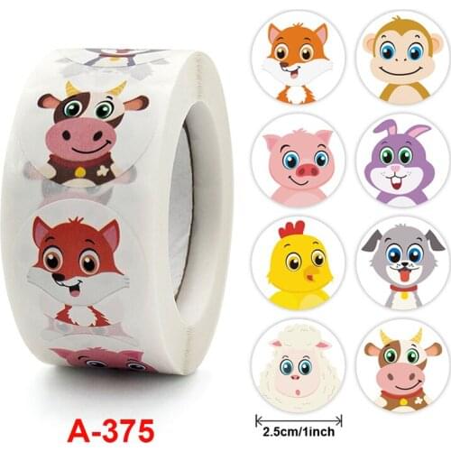 Hot Kids Cartoon Animal Sticker Roll 500-Count Stickers Round Teacher Encouragement Motivational Lable Sticker for Teacher