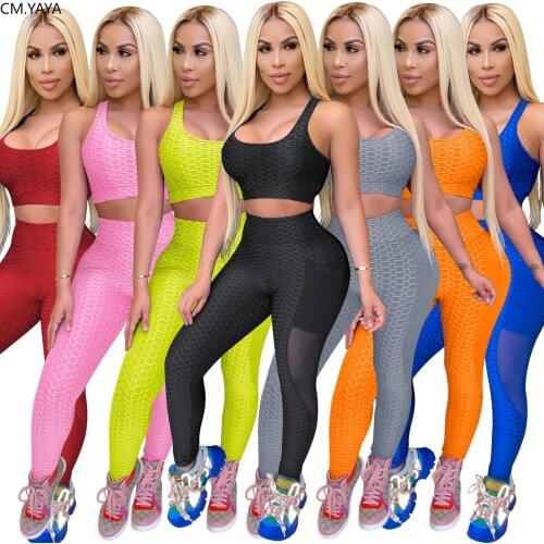 CM.YAYA Casual Sport Womens Set Mini Tank Tops Pencil Jogger Sweatpants Tracksuit Matching Set Two Piece Set Fitness Outfit