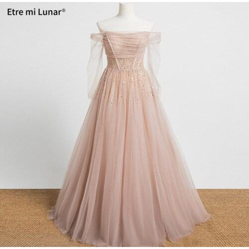 2021 Luxury Evening Dresses Dubai Pink Off Shoulder Beading A-Line Sleeveless Bridal Gown Real Photo L4241