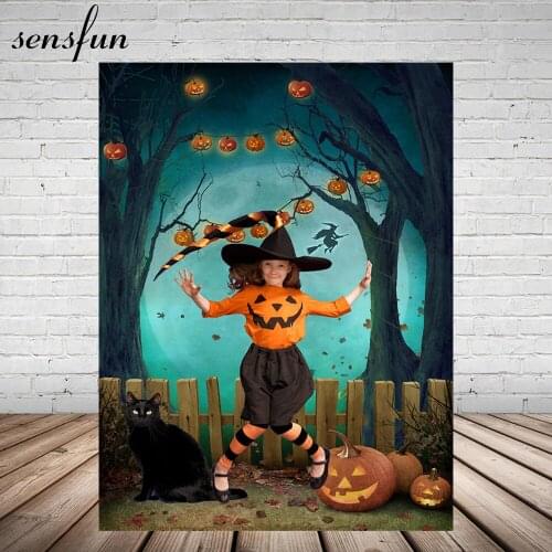 Sensfun Halloween Day Photography Backgrounds Forest Night Black Cat Pumpkin Backdrops For Photo Studio Custom Child Photo