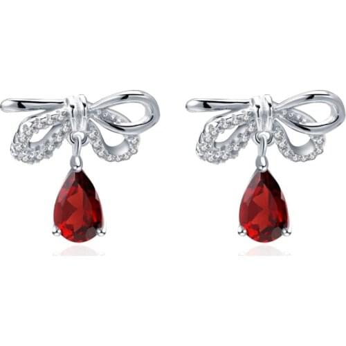 GEMS BALLET 2.10Ct 100% Natural Garnet Bow Stud Earrings for Women Fine Jewelry Real 925 Sterling Silver Gemstone Earrings
