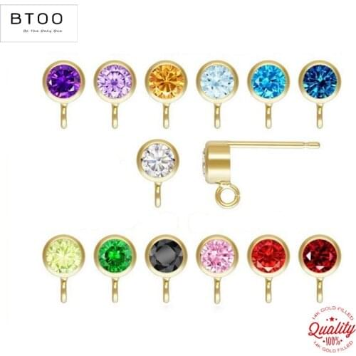 Real 14K Gold Filled Ear Wire 3MM/4MM AAA CZ Bezel Post Earring with Ring Gold Ear Wire Jewelry Making Handmde DIY Earrings