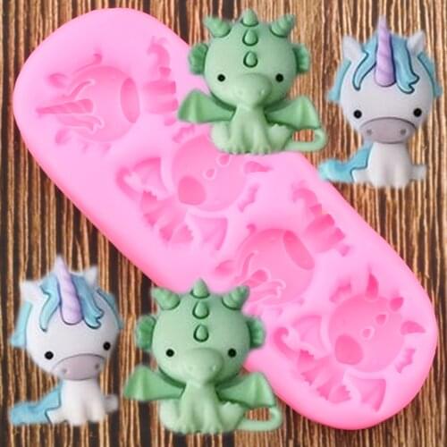 Unicorn And Dragon Silicone Mold Cupcake Topper DIY Baby Birthday Party Cake Decorating Tools Fondant Chocolate Candy Molds