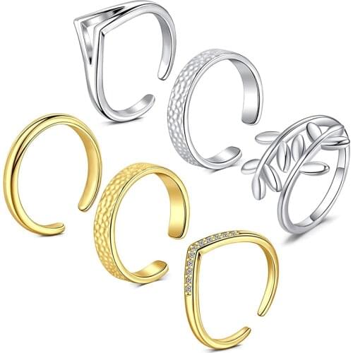 Stackable Toe Ring Pack Moon CZ Cubic Zirconia Adjustable Band Tail Ring for Women Girls