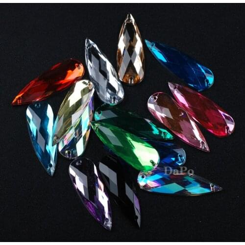 50pcs Big Size 10x30mm Teardrop Sew On Rhinestone Acrylic Sew-on Flat Back Sewing Stone Gems 17 Colors For Clothes Wedding