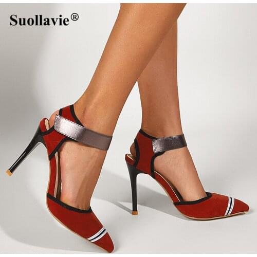 Suollavie Fashion Flock Mixed Color Woman Pumps High Heels Casual Party Wedding Shoes Ladies Sandals Female Stiletto Heel 12CM