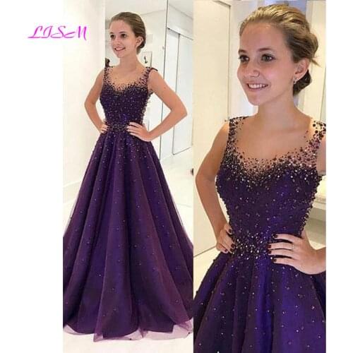 A-Line Scoop Tulle Evening Dresses Luxury Beaded Crystals Long Prom Dress Elegant Tulle Formal Party Gowns