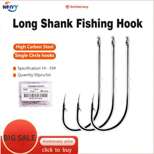 Hot 50pcs/ box Long Shank Fishing Hook 1#-10# Fish Hooks High Carbon Steel Sharp Barbed Offset Narrow Bait Hook Fishhook