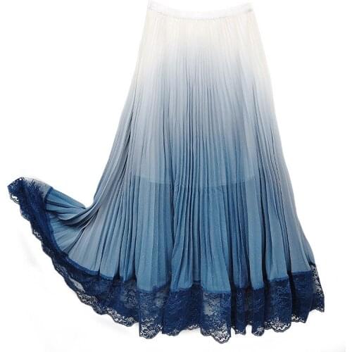 Fashion Summer Skirt Runway 2021 Casual Beach Womens High Waist Elastic Dots Print Gradient Blue Stars Party Skirts