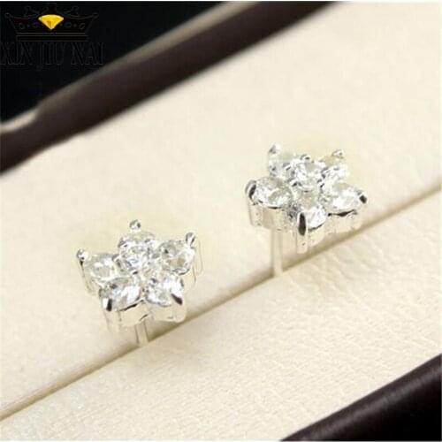 100% S925 Stud Earrings For Women Silver Fine Jewelry Flower-Shaped Ethnic Style Cubic Zirconia Ear Studs Temperament Aretes