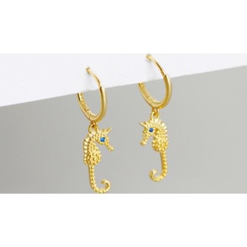FC Jewelry Real 925 Silver Unusual Gold Color Uneven Sea Horse Long Tail Pendant Hoop Earring For Women Ear Accessories 2020 NEW