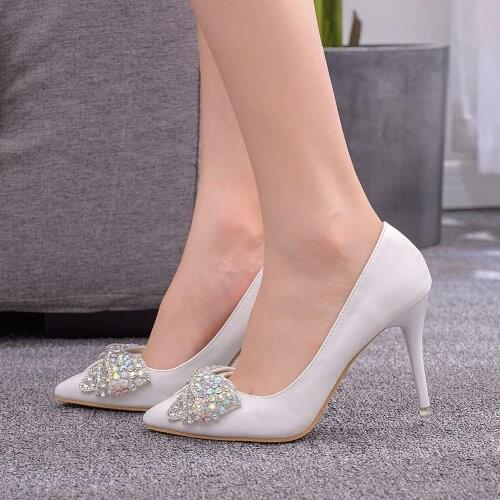 BaoYaFang New Diamond Womens Wedding Shoes Bride High heels Platform shoes woman Thin heel pointed toe Pumps