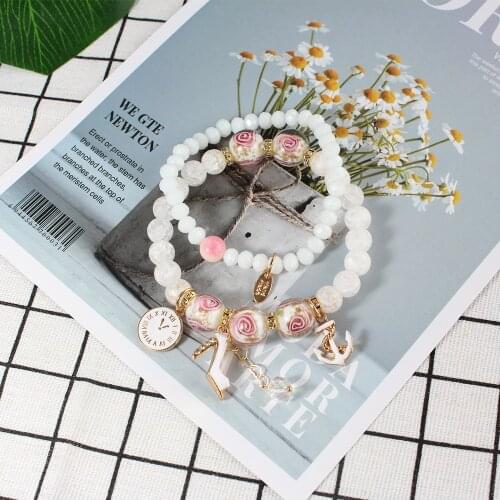 Retro gold plated human like pearl bracelet for women ocean wind gold thick bead 2 pieces of bracelet sets accessories gift