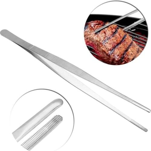 Toothed Tweezers Barbecue Stainless Steel Long Food Tongs Straight Home Medical Tweezer Garden Kitchen BBQ Tool 8 Sizes