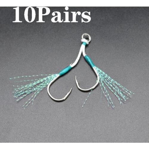 10Pair Jig Lure Assist Hook Sea Water Slow Jigging Fishjig Double Barbed Peche Feather Fishing Hook Jig Head Hook Accessories