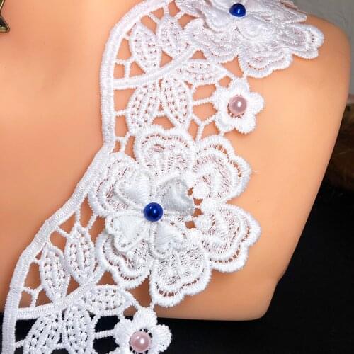 10yard 7cm White Wavy Pattern Flower Arts Craft Sewing Fabric Hollowed Out Milk 3d Lace Spot SingleSide Wedding Dress Decoration