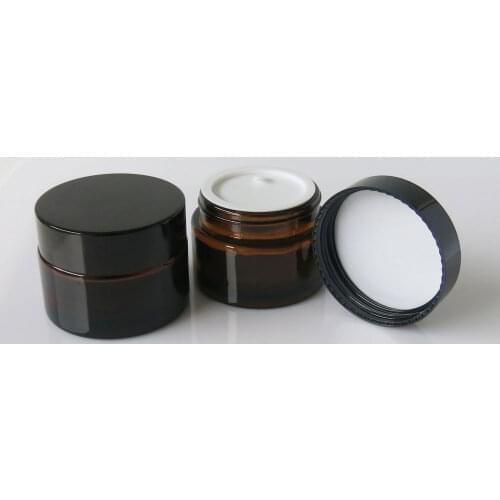 12 x 20g Empty Amber Make Up Glass Jar With Black Plastic Cap white seal 20cc Brown Cream Cosmetic Containers Packaging