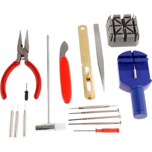 16 Pieces Battery Watch Repair Tool Kit Watchmaker Spring Bar Remover Hammer