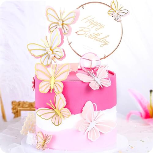 2021 INS New Purple Pink Butterfly Cake Toppers Happy Birthday Cupcake Toppers For Baby Shower Wedding Cake Decoration Supplies