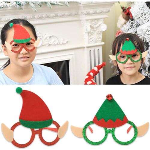 3Pcs Cartoon Elf Xmas Hat Glasses Eyewear Christmas Gift Party Decorations Photo Prop DIY Supplies