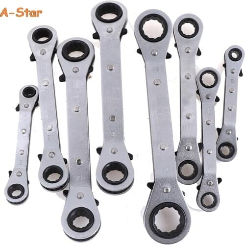 8 Sizes 6-21mm Double Ratchet Wrench Metric Offset Torque Wrench Set Spanner Tool Niversa Double End Wrench Offset Ring Spanner
