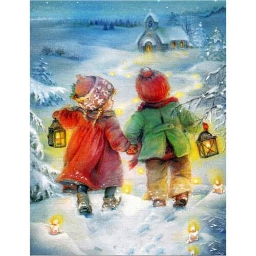 DIY 5D Diamond Painting Winter lantern Kids Home Decoration Snow Portrait Full Square Round Craft Kits Beaded Rhinestone Picture