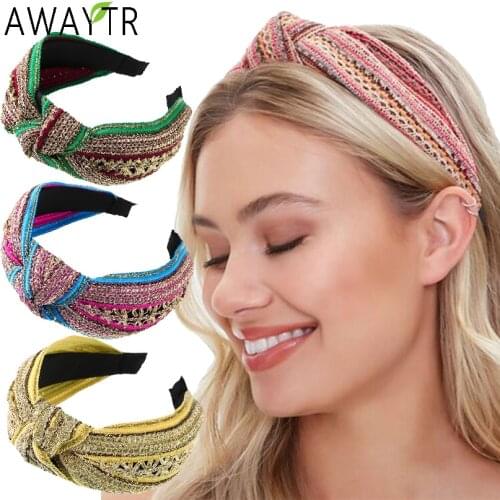 AWAYTR Wide Top Knot Hair Bands Hoop Flowers For Women Stripe Headband Bezel Girls Hairband Female Hair Accessories Headdress