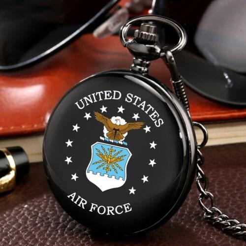 3D Cartoon Air Force Eagle Stars Pattern Quartz Pocket Watch Military Man FOB Chain Watch Luxury Art Collectibles for Men Women