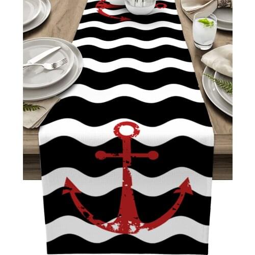 Black Ripple Red Anchor Table Runner Luxury Wedding Decoration Table Cover Christmas Decoration Tablecloth